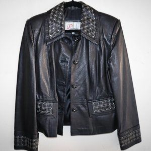 The Black Leather Jacket With White Stitch Design